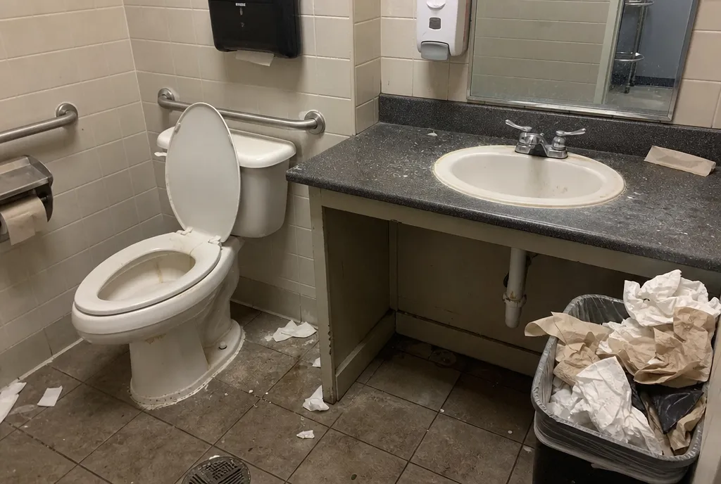 Commercial restroom cleaning in Nanaimo — before
